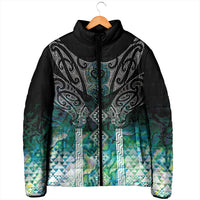 Aotearoa Maori Iwi Heritage Padded Jacket Ngati Kahungunu Paua Shell Turquoise