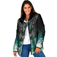 Aotearoa Maori Iwi Heritage Padded Jacket Ngati Kahungunu Paua Shell Turquoise