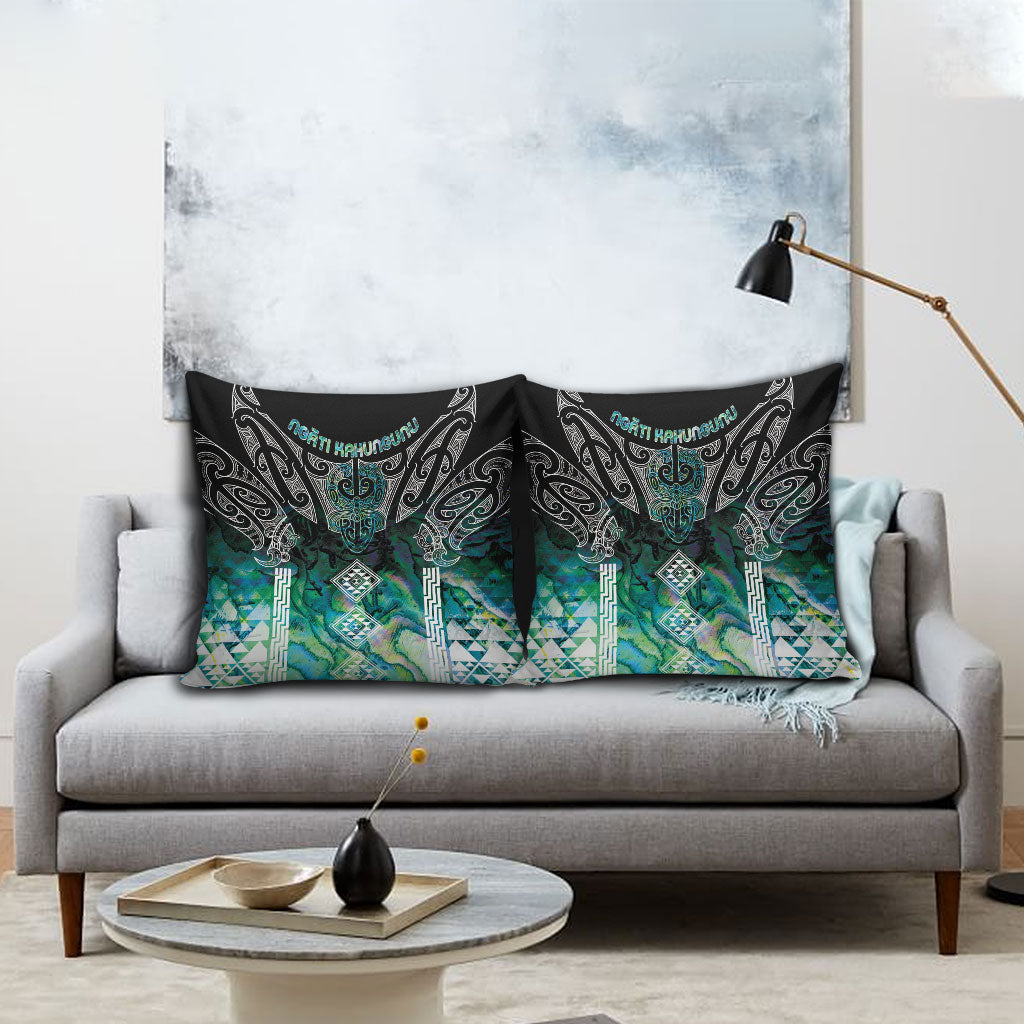 Aotearoa Maori Iwi Heritage Pillow Cover Ngati Kahungunu Paua Shell Turquoise