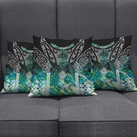 Aotearoa Maori Iwi Heritage Pillow Cover Ngati Kahungunu Paua Shell Turquoise
