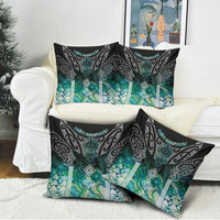 Aotearoa Maori Iwi Heritage Pillow Cover Ngati Kahungunu Paua Shell Turquoise