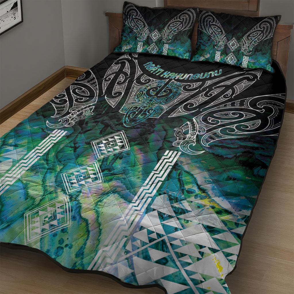 Aotearoa Maori Iwi Heritage Quilt Bed Set Ngati Kahungunu Paua Shell Turquoise
