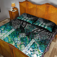 Aotearoa Maori Iwi Heritage Quilt Bed Set Ngati Kahungunu Paua Shell Turquoise