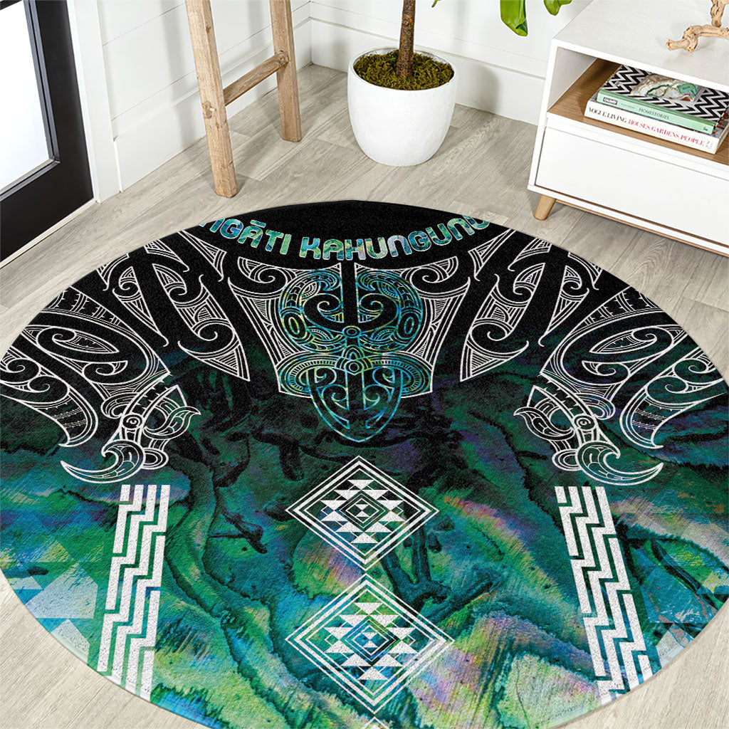 Aotearoa Maori Iwi Heritage Round Carpet Ngati Kahungunu Paua Shell Turquoise