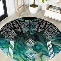 Aotearoa Maori Iwi Heritage Round Carpet Ngati Kahungunu Paua Shell Turquoise