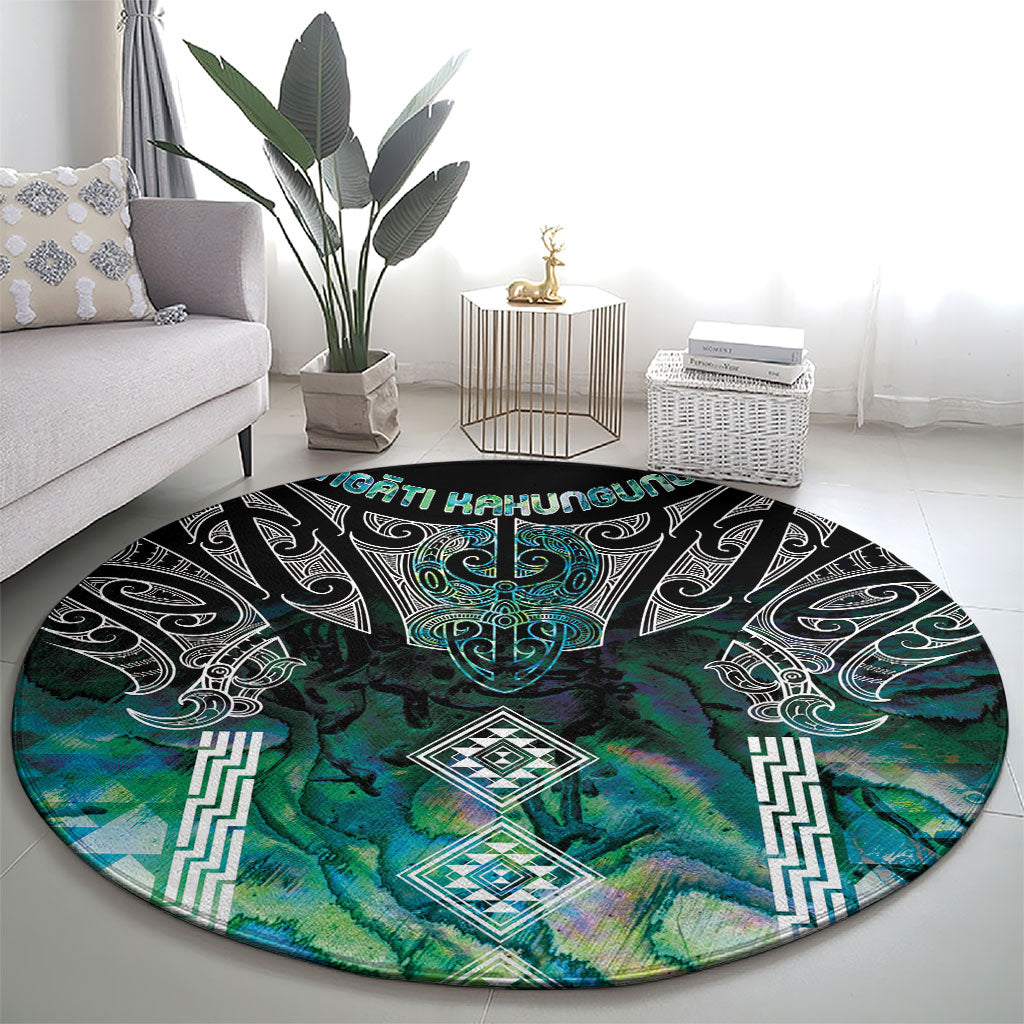 Aotearoa Maori Iwi Heritage Round Carpet Ngati Kahungunu Paua Shell Turquoise