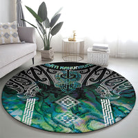 Aotearoa Maori Iwi Heritage Round Carpet Ngati Kahungunu Paua Shell Turquoise