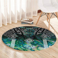 Aotearoa Maori Iwi Heritage Round Carpet Ngati Kahungunu Paua Shell Turquoise