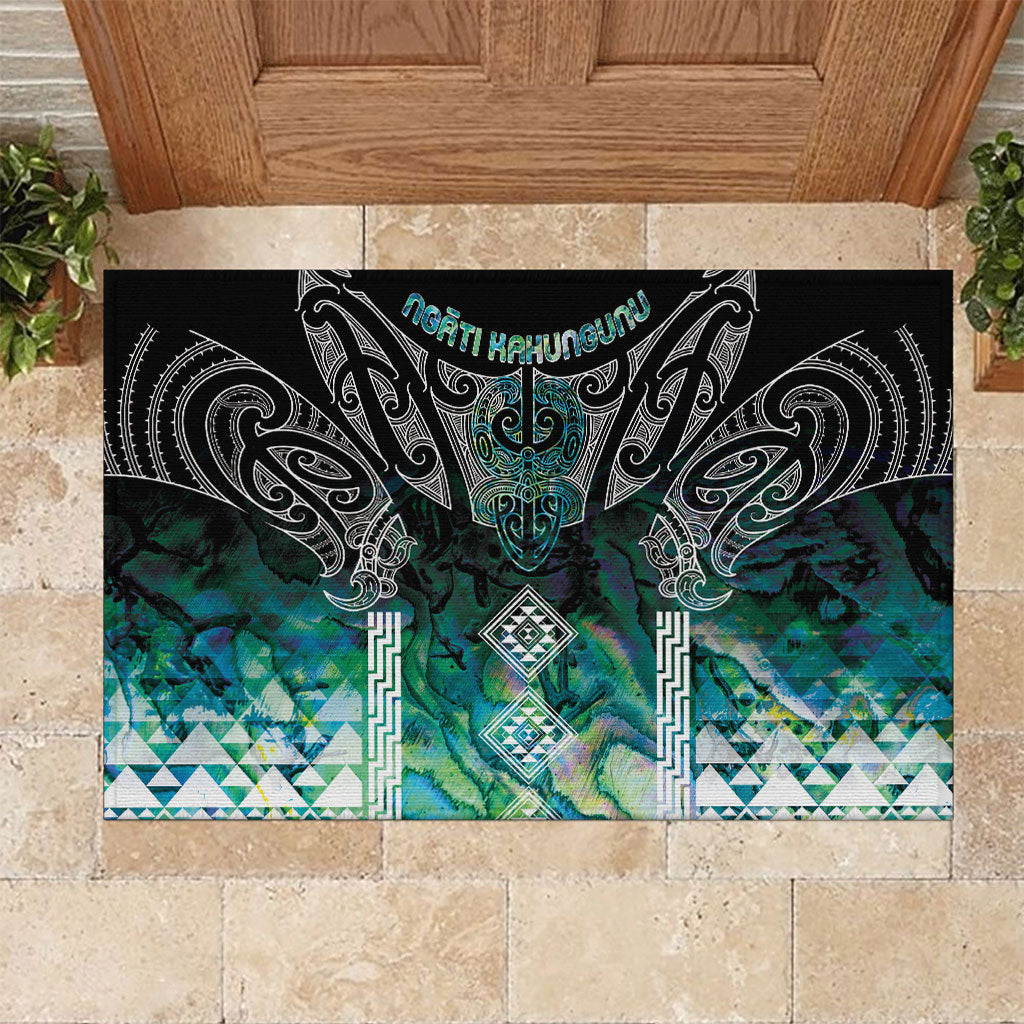 Aotearoa Maori Iwi Heritage Rubber Doormat Ngati Kahungunu Paua Shell Turquoise