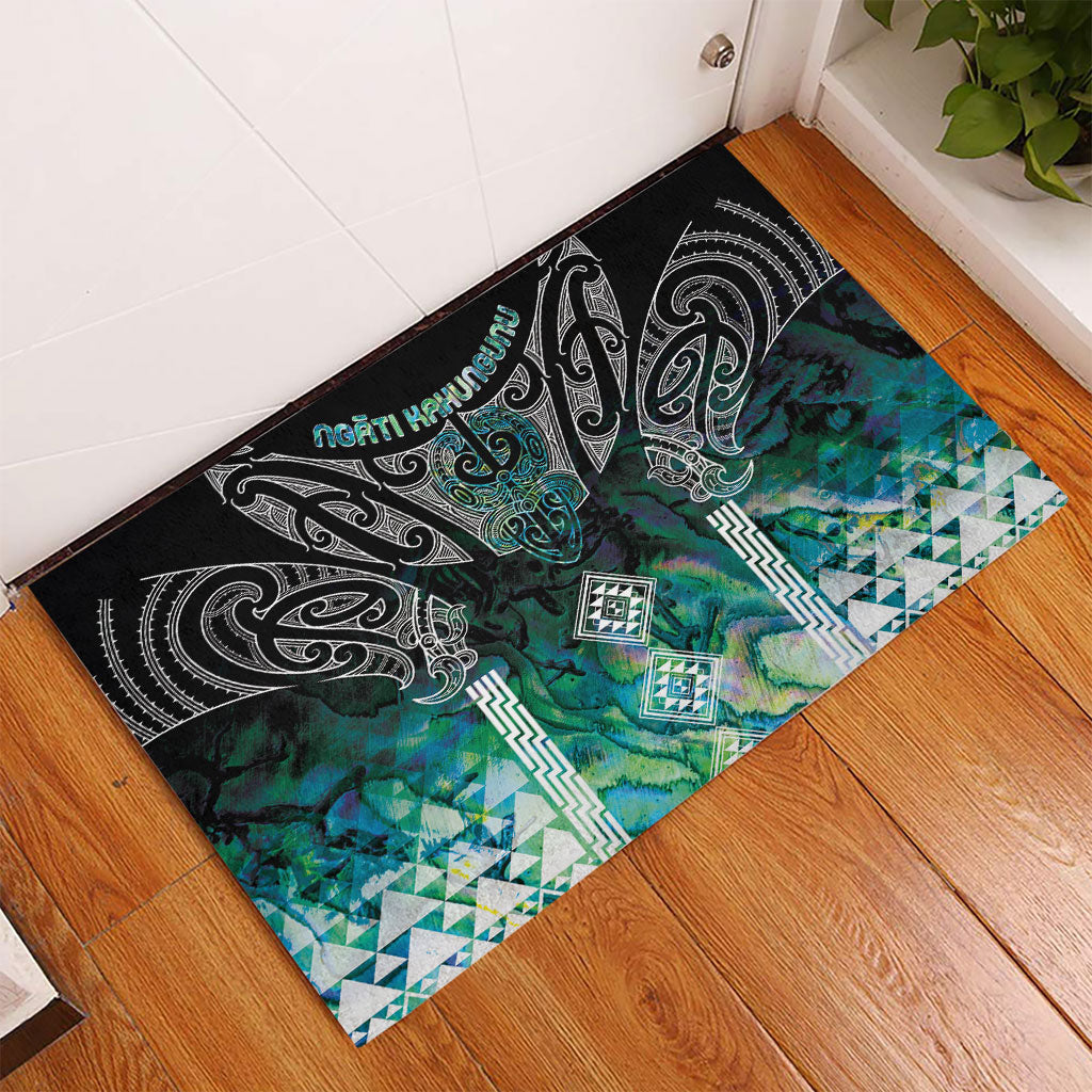 Aotearoa Maori Iwi Heritage Rubber Doormat Ngati Kahungunu Paua Shell Turquoise