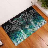 Aotearoa Maori Iwi Heritage Rubber Doormat Ngati Kahungunu Paua Shell Turquoise