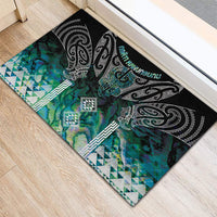 Aotearoa Maori Iwi Heritage Rubber Doormat Ngati Kahungunu Paua Shell Turquoise