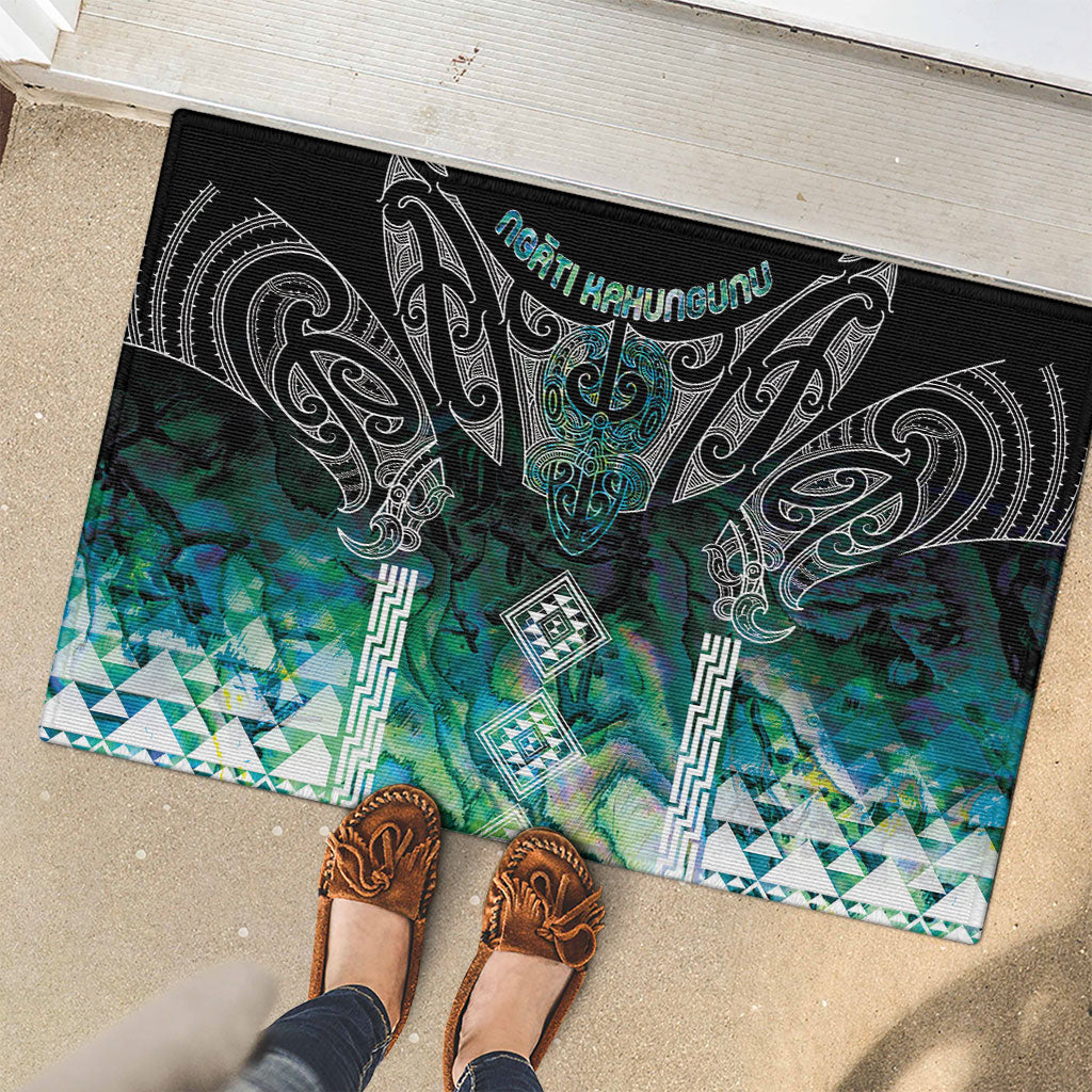 Aotearoa Maori Iwi Heritage Rubber Doormat Ngati Kahungunu Paua Shell Turquoise