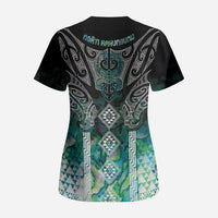 Aotearoa Maori Iwi Heritage Scrub Top Ngati Kahungunu Paua Shell Turquoise