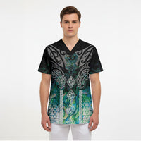 Aotearoa Maori Iwi Heritage Scrub Top Ngati Kahungunu Paua Shell Turquoise