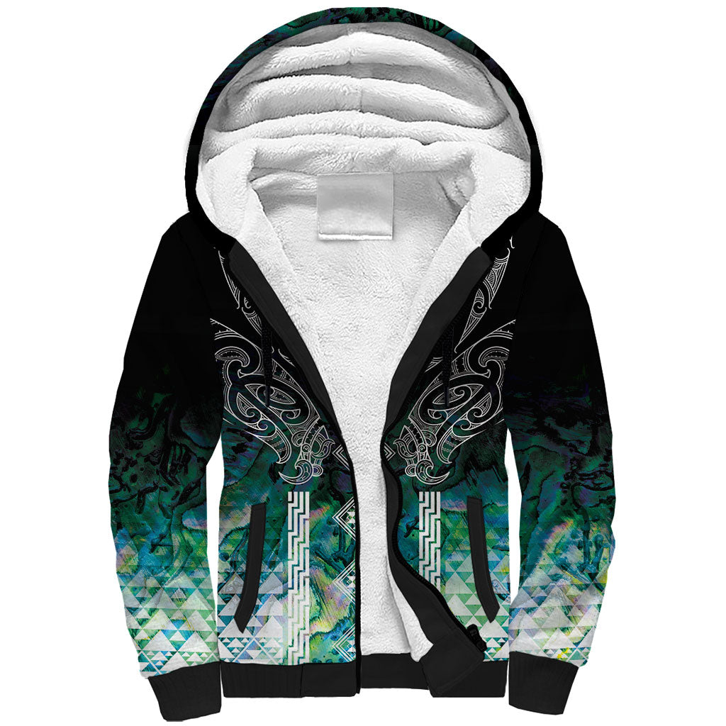 Aotearoa Maori Iwi Heritage Sherpa Hoodie Ngati Kahungunu Paua Shell Turquoise