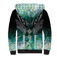 Aotearoa Maori Iwi Heritage Sherpa Hoodie Ngati Kahungunu Paua Shell Turquoise