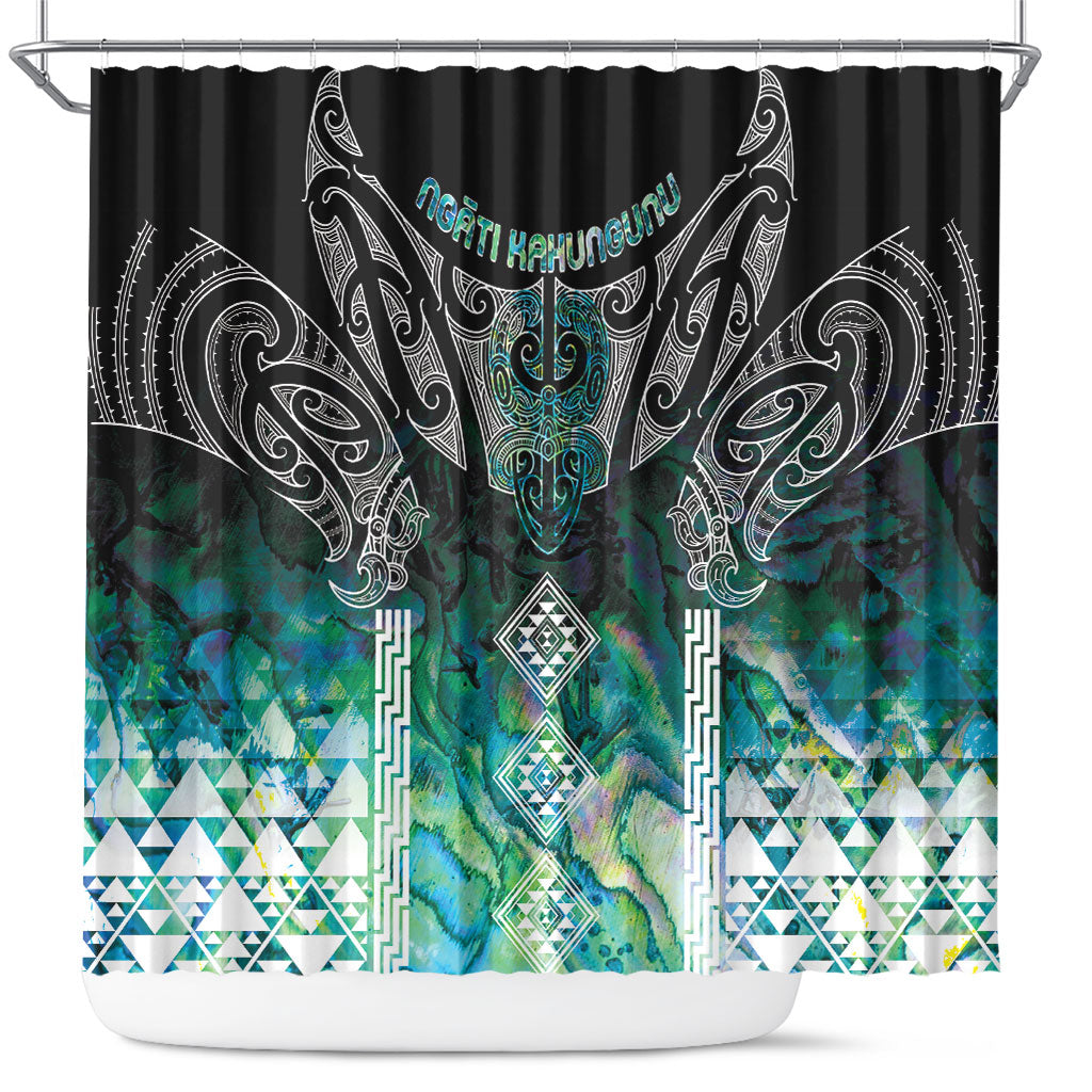 Aotearoa Maori Iwi Heritage Shower Curtain Ngati Kahungunu Paua Shell Turquoise
