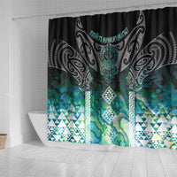 Aotearoa Maori Iwi Heritage Shower Curtain Ngati Kahungunu Paua Shell Turquoise