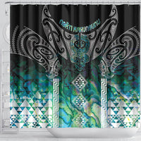Aotearoa Maori Iwi Heritage Shower Curtain Ngati Kahungunu Paua Shell Turquoise