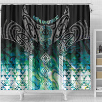 Aotearoa Maori Iwi Heritage Shower Curtain Ngati Kahungunu Paua Shell Turquoise