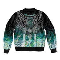 Aotearoa Maori Iwi Heritage Sleeve Zip Bomber Jacket Ngati Kahungunu Paua Shell Turquoise