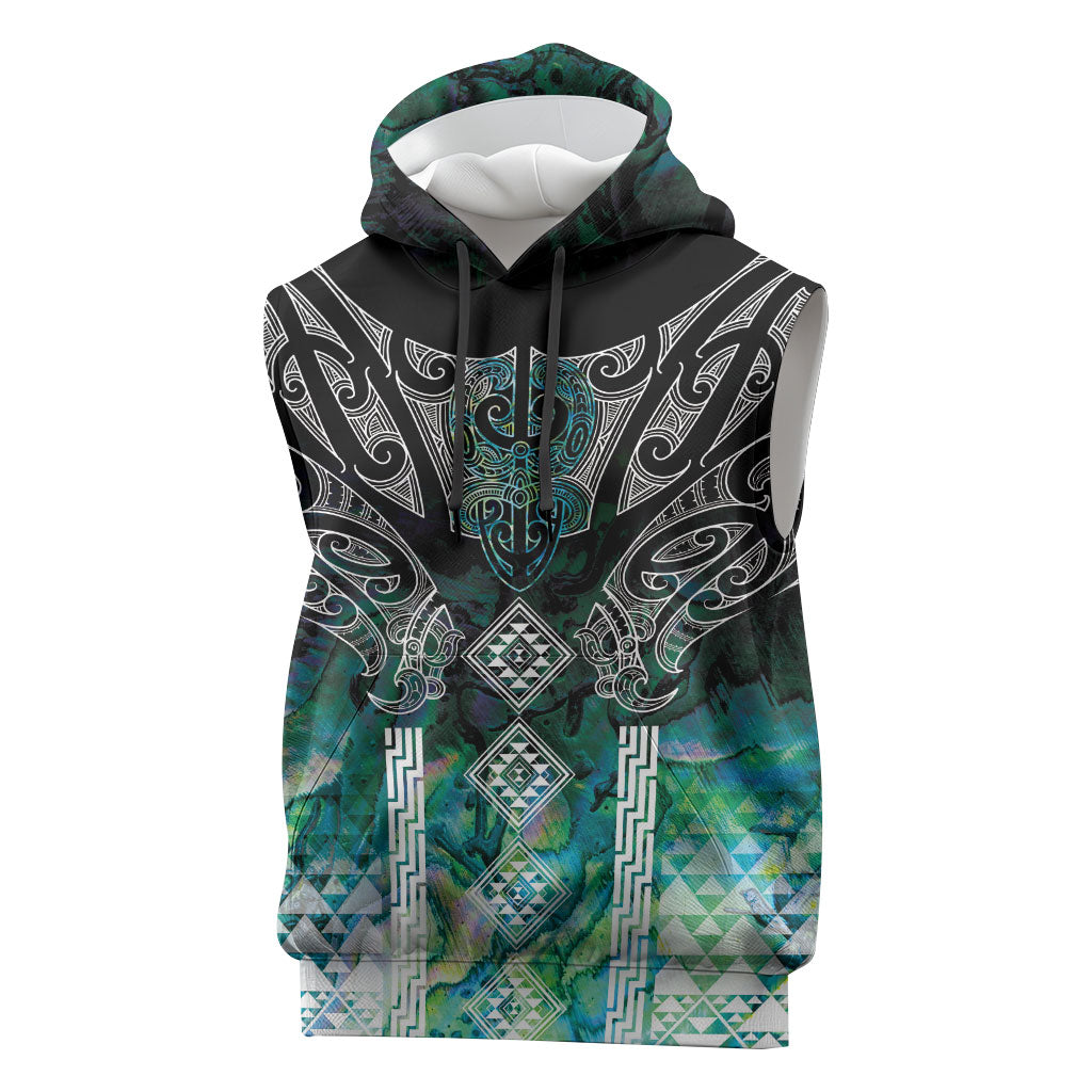 Aotearoa Maori Iwi Heritage Sleeveless Hoodie Ngati Kahungunu Paua Shell Turquoise LT7 Green Blue - Polynesian Pride