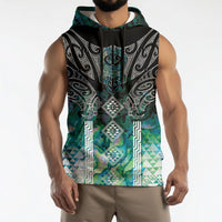 Aotearoa Maori Iwi Heritage Sleeveless Hoodie Ngati Kahungunu Paua Shell Turquoise