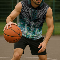 Aotearoa Maori Iwi Heritage Sleeveless Hoodie Ngati Kahungunu Paua Shell Turquoise