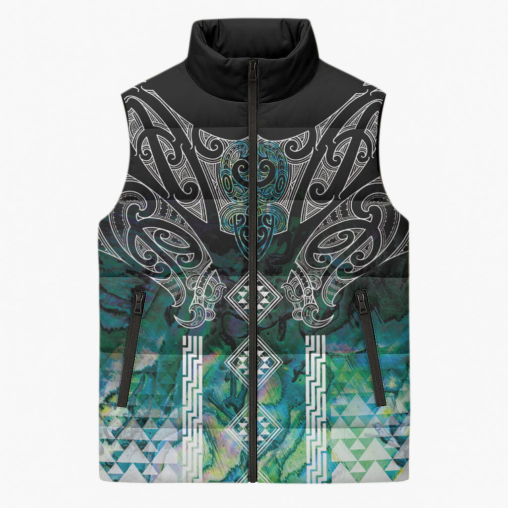 Aotearoa Maori Iwi Heritage Sleeveless Puffer Jacket Ngati Kahungunu Paua Shell Turquoise