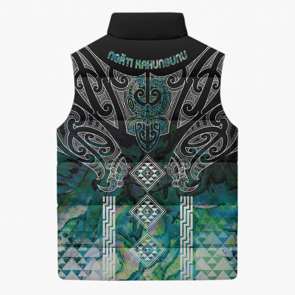 Aotearoa Maori Iwi Heritage Sleeveless Puffer Jacket Ngati Kahungunu Paua Shell Turquoise