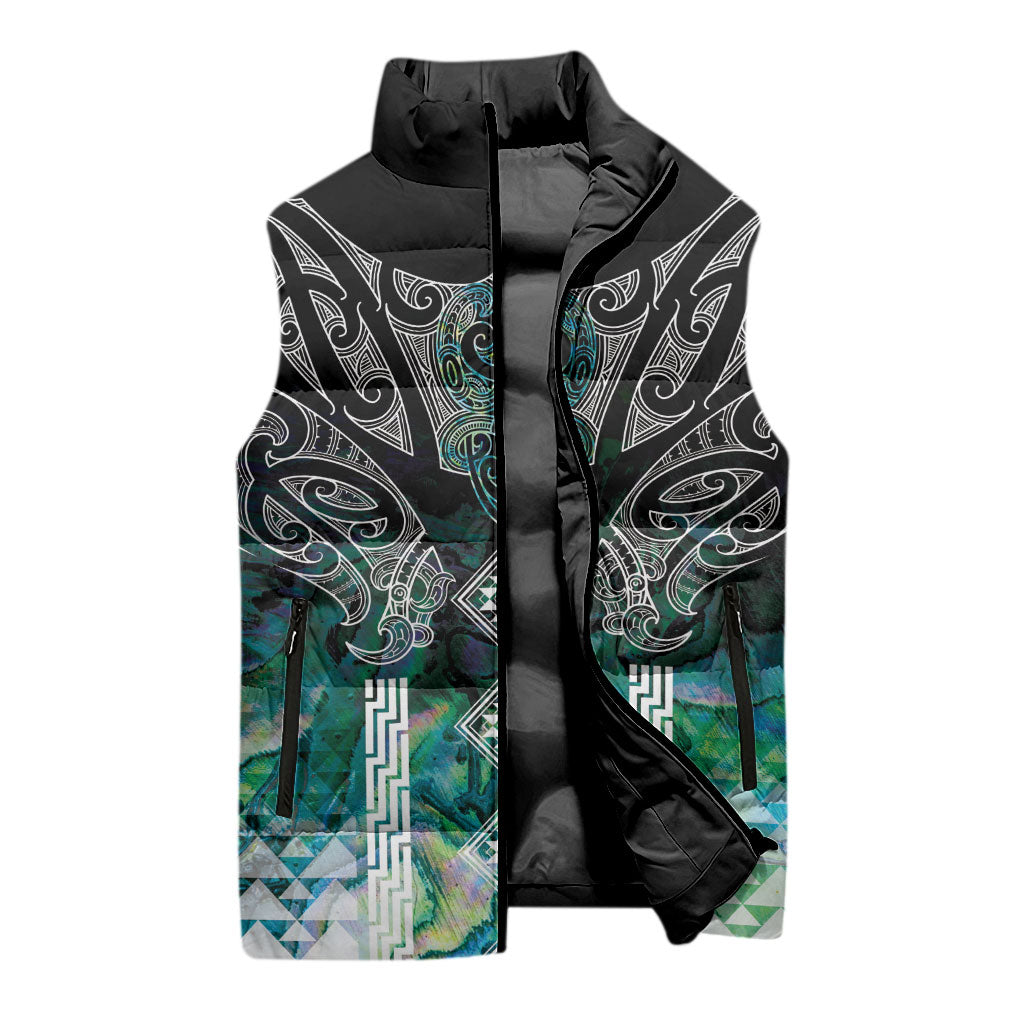 Aotearoa Maori Iwi Heritage Sleeveless Puffer Jacket Ngati Kahungunu Paua Shell Turquoise