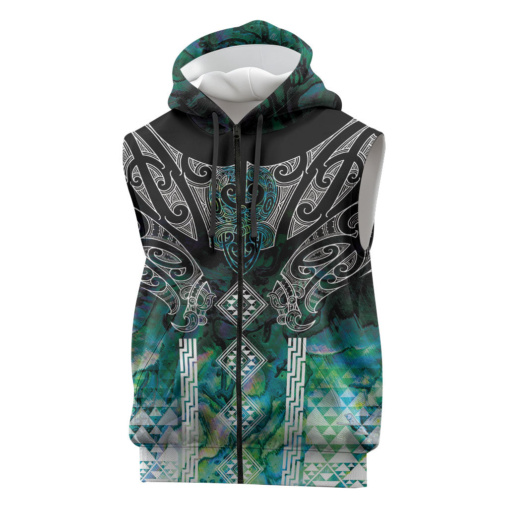 Aotearoa Maori Iwi Heritage Sleeveless Zip Hoodie Ngati Kahungunu Paua Shell Turquoise