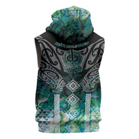 Aotearoa Maori Iwi Heritage Sleeveless Zip Hoodie Ngati Kahungunu Paua Shell Turquoise