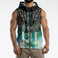 Aotearoa Maori Iwi Heritage Sleeveless Zip Hoodie Ngati Kahungunu Paua Shell Turquoise