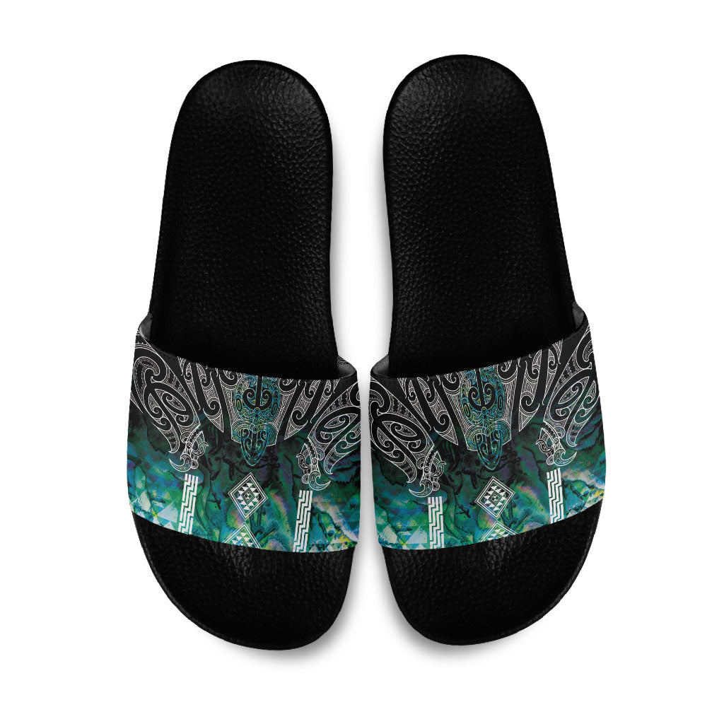 Aotearoa Maori Iwi Heritage Slide Sandals Ngati Kahungunu Paua Shell Turquoise