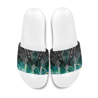 Aotearoa Maori Iwi Heritage Slide Sandals Ngati Kahungunu Paua Shell Turquoise