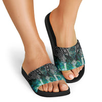 Aotearoa Maori Iwi Heritage Slide Sandals Ngati Kahungunu Paua Shell Turquoise