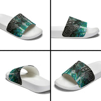 Aotearoa Maori Iwi Heritage Slide Sandals Ngati Kahungunu Paua Shell Turquoise
