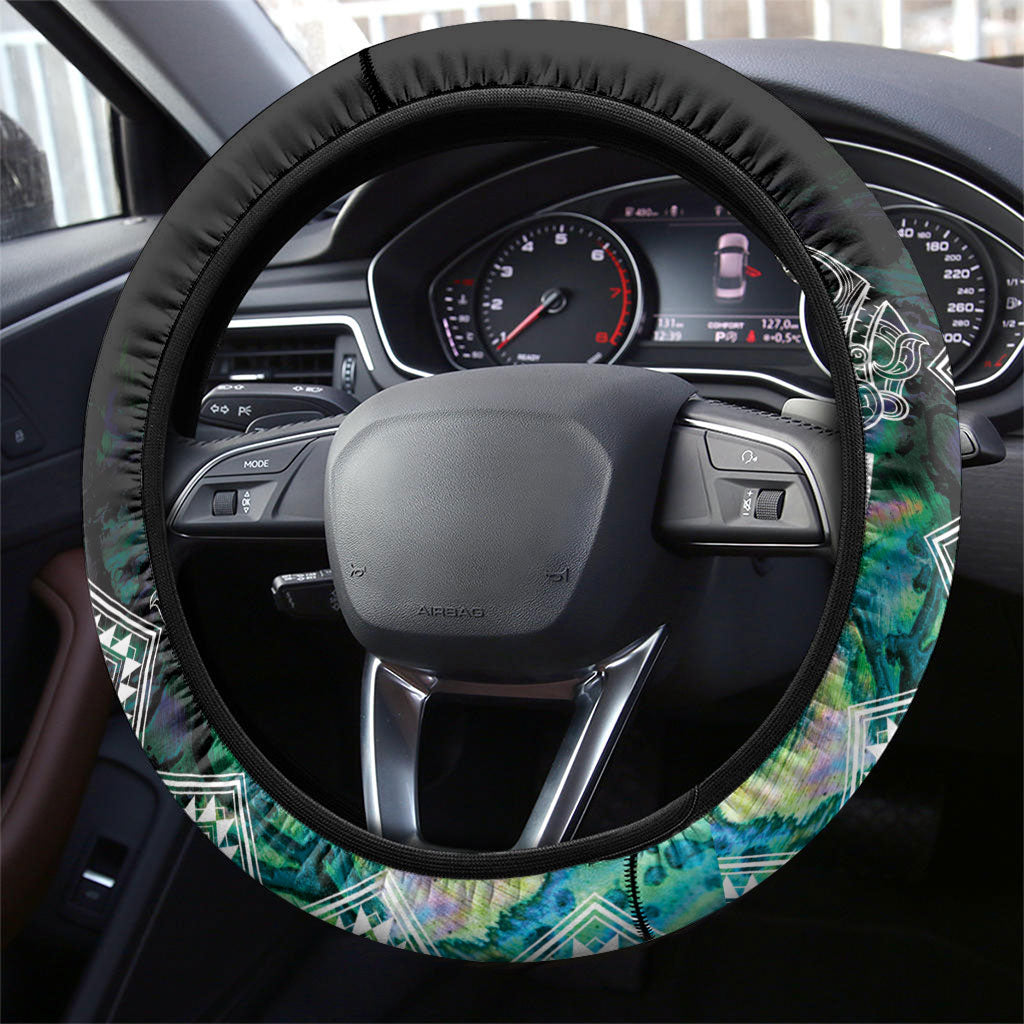 Aotearoa Maori Iwi Heritage Steering Wheel Cover Ngati Kahungunu Paua Shell Turquoise