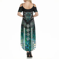 Aotearoa Maori Iwi Heritage Summer Maxi Dress Ngati Kahungunu Paua Shell Turquoise