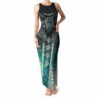 Aotearoa Maori Iwi Heritage Tank Maxi Dress Ngati Kahungunu Paua Shell Turquoise