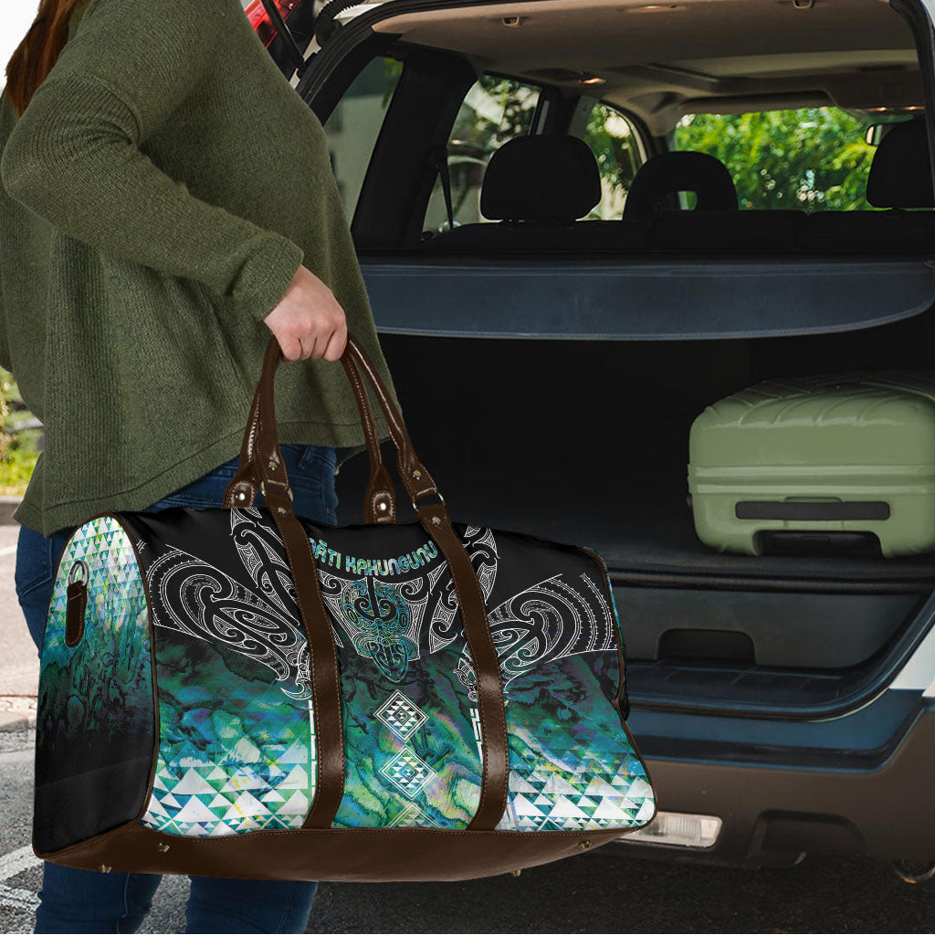 Aotearoa Maori Iwi Heritage Travel Bag Ngati Kahungunu Paua Shell Turquoise