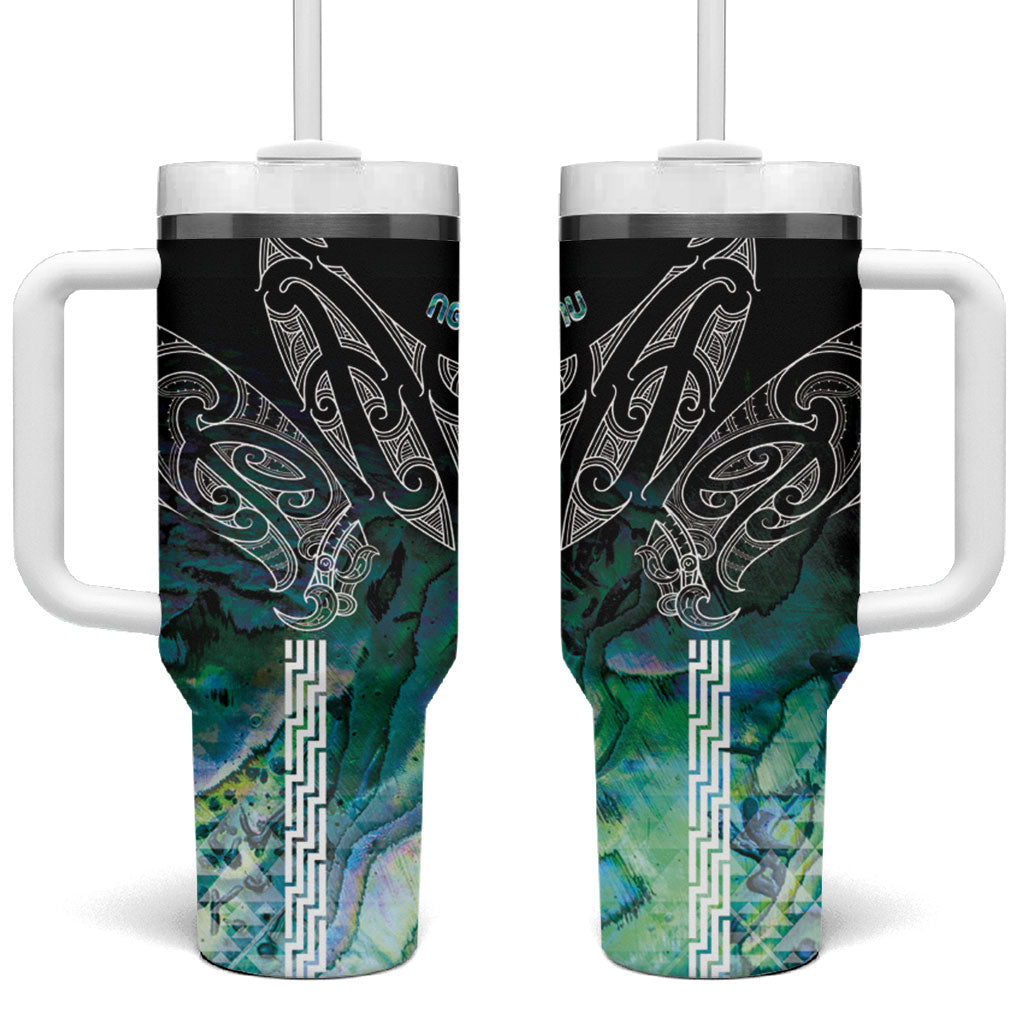 Aotearoa Maori Iwi Heritage Tumbler With Handle Ngati Kahungunu Paua Shell Turquoise