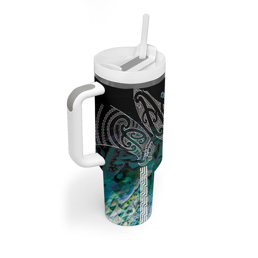 Aotearoa Maori Iwi Heritage Tumbler With Handle Ngati Kahungunu Paua Shell Turquoise