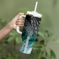 Aotearoa Maori Iwi Heritage Tumbler With Handle Ngati Kahungunu Paua Shell Turquoise