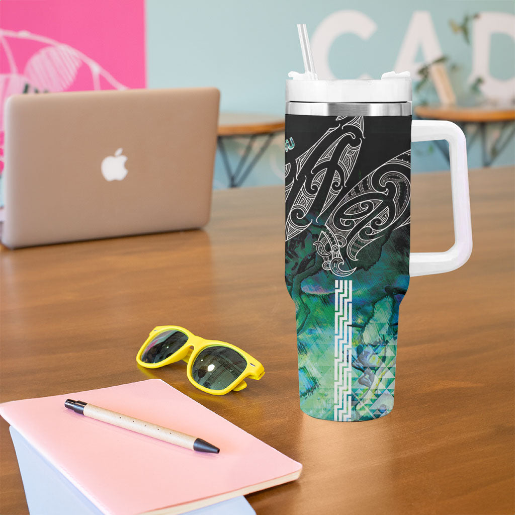 Aotearoa Maori Iwi Heritage Tumbler With Handle Ngati Kahungunu Paua Shell Turquoise