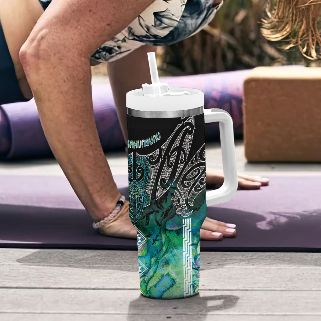 Aotearoa Maori Iwi Heritage Tumbler With Handle Ngati Kahungunu Paua Shell Turquoise