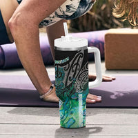Aotearoa Maori Iwi Heritage Tumbler With Handle Ngati Kahungunu Paua Shell Turquoise