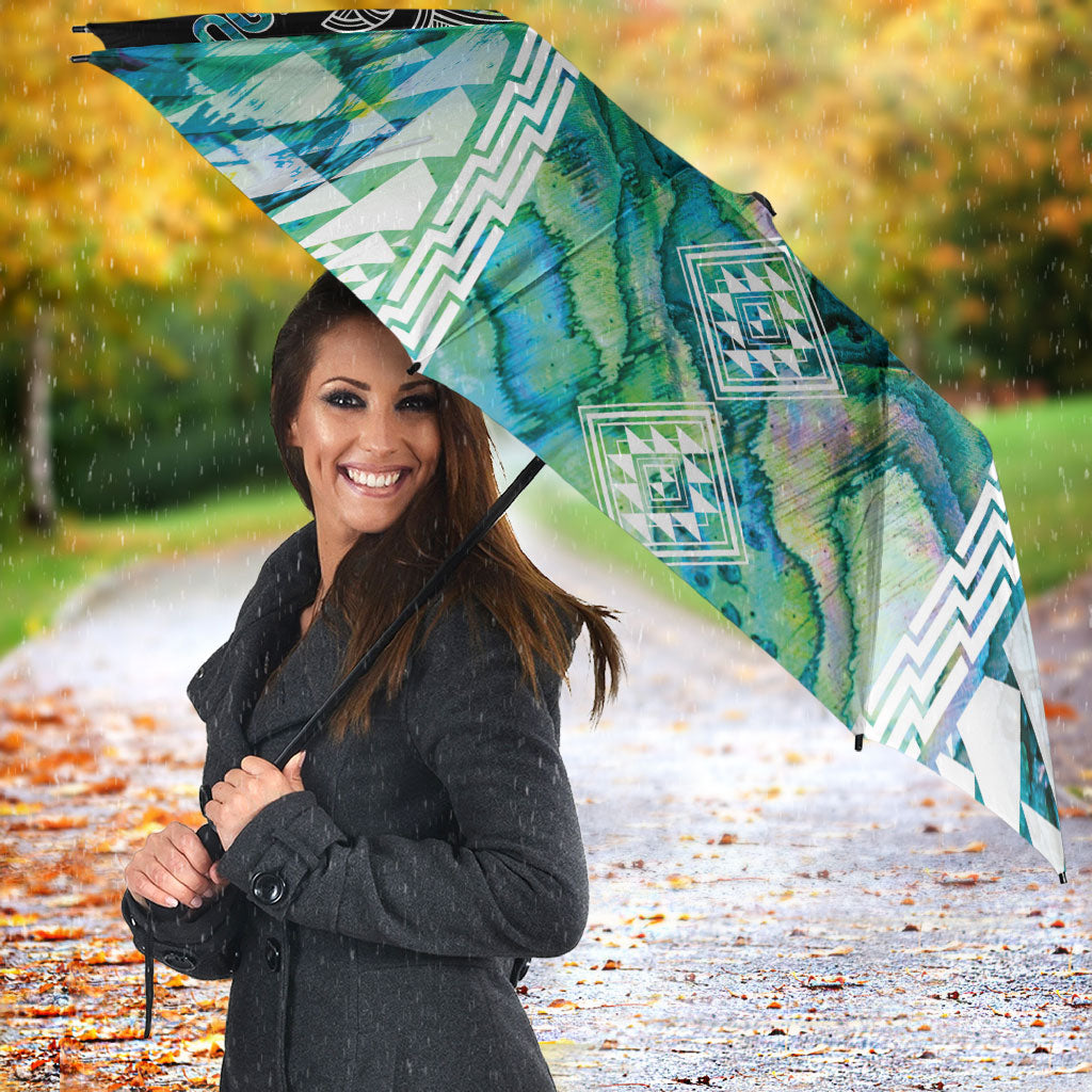 Aotearoa Maori Iwi Heritage Umbrella Ngati Kahungunu Paua Shell Turquoise